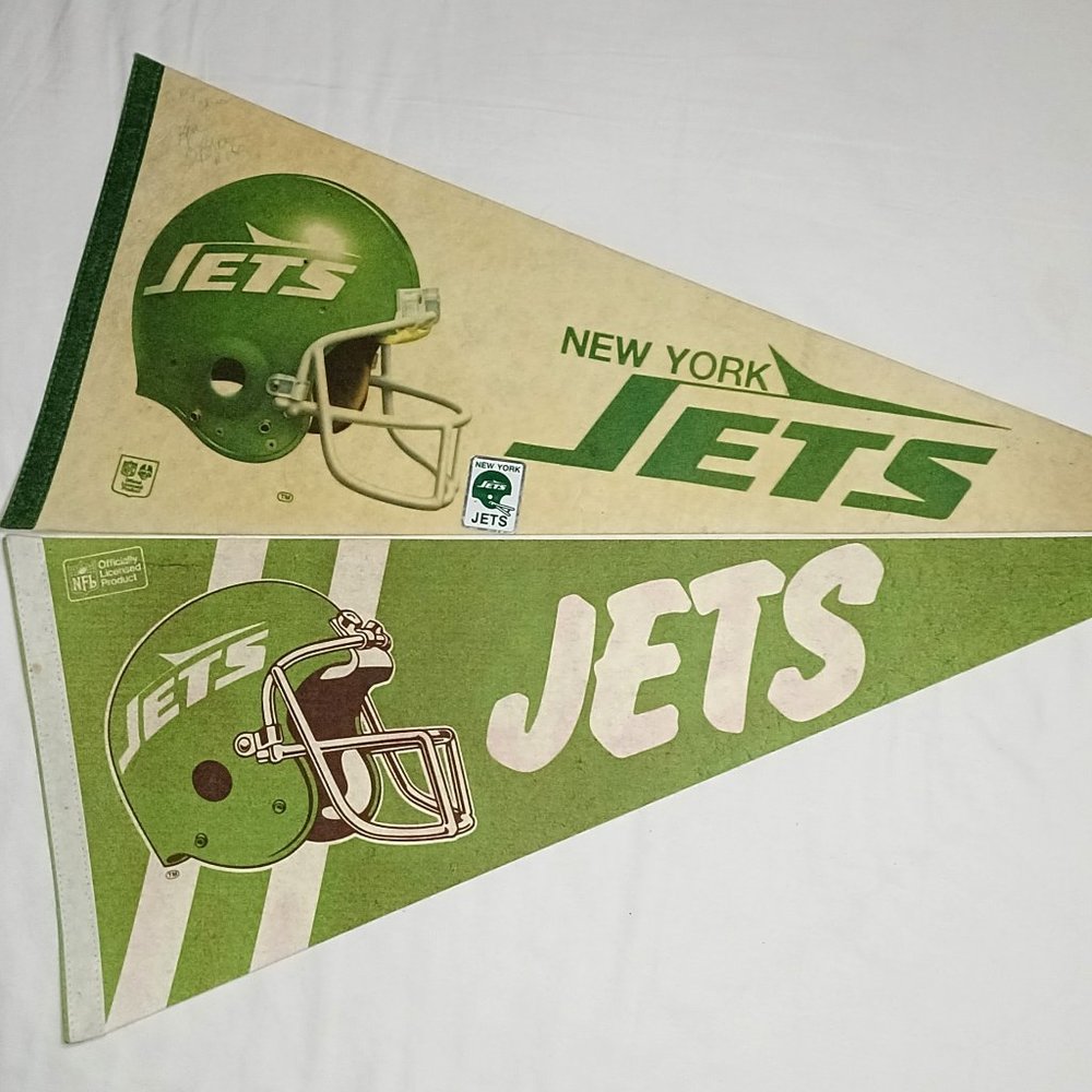 New York Jets Vintage Pennant Lot Of 2 SIGNED Ken O' Brien